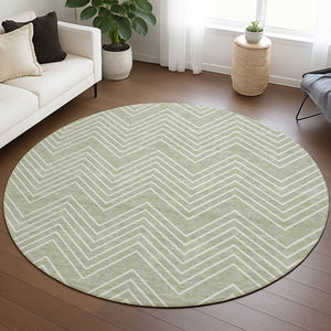 HomeRoots 8' Lime Green and Ivory Round Geometric Area Rug - Stylish, Washable, Durable for Indoor & Outdoor Use! 690089