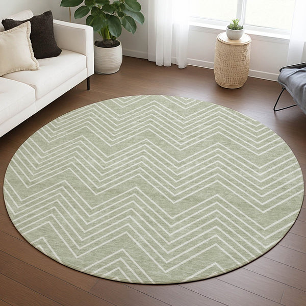 HomeRoots 8' Lime Green and Ivory Round Geometric Area Rug - Stylish, Washable, Durable for Indoor & Outdoor Use! 690089
