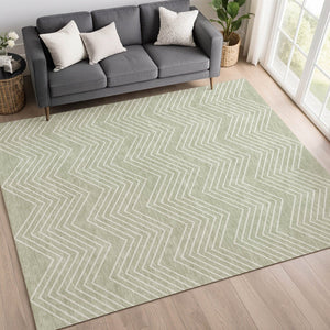 HomeRoots 9' X 12' Vibrant Lime Green & Ivory Geometric Area Rug - Washable, Indoor/Outdoor, Durable Design 690091