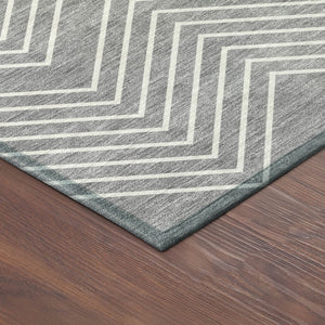 HomeRoots 8' Gray and Ivory Round Geometric Rug - Stylish, Washable, Heavy-Duty for Indoor/Outdoor Spaces! 690095