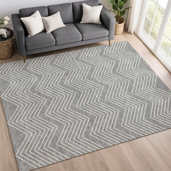 HomeRoots 10' Gray and Ivory Geometric Washable Area Rug for Indoor/Outdoor Use - Durable, Stylish, Easy Care! 690098