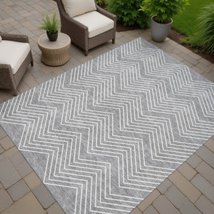 HomeRoots 10' Gray and Ivory Geometric Washable Area Rug for Indoor/Outdoor Use - Durable, Stylish, Easy Care! 690098