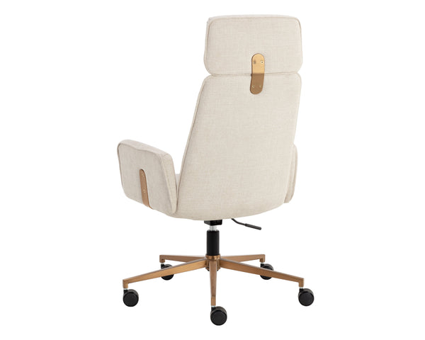 Sunpan Kalev Office Chair - Elegant Chacha Cream Upholstery with Gold Accents & Stainless Steel Base
