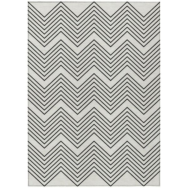 HomeRoots 5' X 8' Ivory and Black Geometric Area Rug - Washable, Stylish & Durable for Indoor/Outdoor Use! 690100