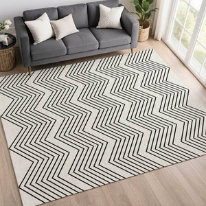 HomeRoots 5' X 8' Ivory and Black Geometric Area Rug - Washable, Stylish & Durable for Indoor/Outdoor Use! 690100