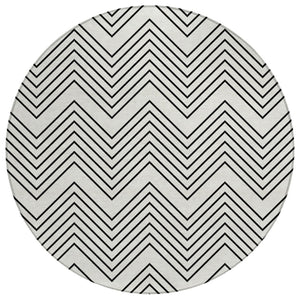 HomeRoots 8' Ivory and Black Round Geometric Area Rug - Washable, Durable, Stylish for Indoor & Outdoor Use 690101
