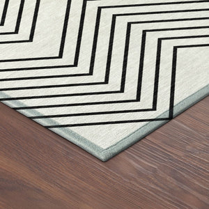 HomeRoots 8' Ivory and Black Round Geometric Area Rug - Washable, Durable, Stylish for Indoor & Outdoor Use 690101