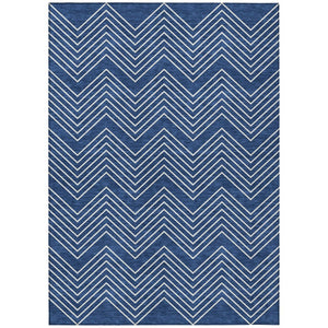 HomeRoots 5' X 8' Navy Blue Geometric Indoor Outdoor Area Rug – Stylish, Washable, Durable for Busy Spaces 690106