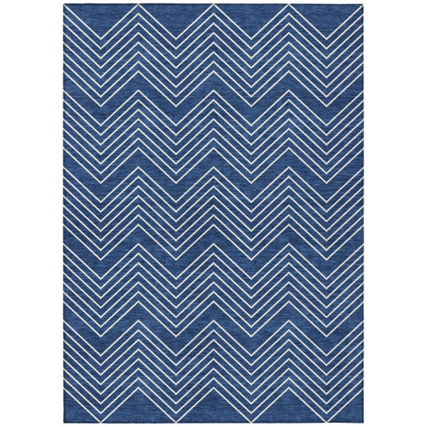 HomeRoots 5' X 8' Navy Blue Geometric Indoor Outdoor Area Rug – Stylish, Washable, Durable for Busy Spaces 690106