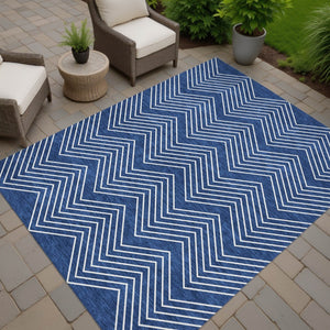 HomeRoots 5' X 8' Navy Blue Geometric Indoor Outdoor Area Rug – Stylish, Washable, Durable for Busy Spaces 690106