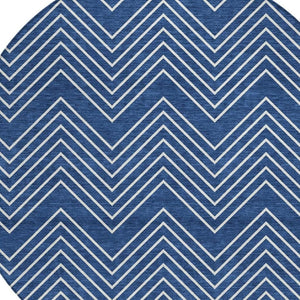 HomeRoots 8' Navy Blue & Ivory Round Geometric Area Rug - Washable, Durable, Stylish for Indoor & Outdoor Use! 690107