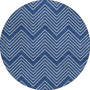 HomeRoots 8' Navy Blue & Ivory Round Geometric Area Rug - Washable, Durable, Stylish for Indoor & Outdoor Use! 690107