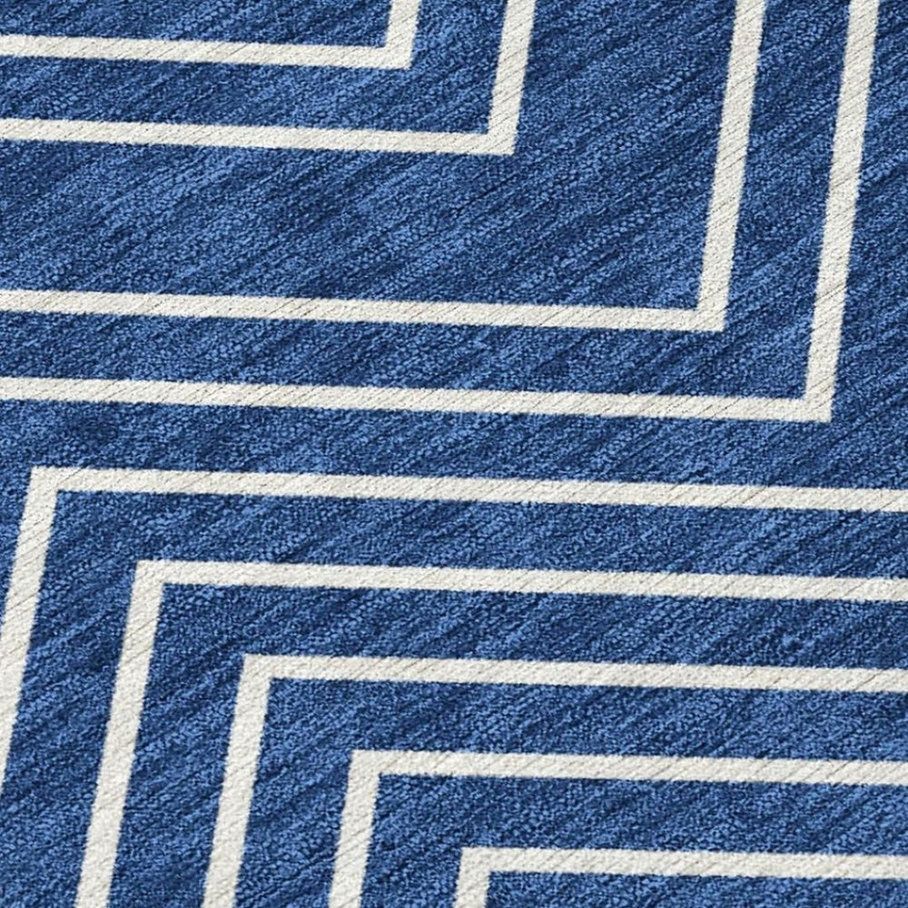 HomeRoots 8' Navy Blue and Ivory Geometric Area Rug - Washable, Durable, Stylish for Indoor/Outdoor Spaces 690108