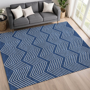 HomeRoots 8' Navy Blue and Ivory Geometric Area Rug - Washable, Durable, Stylish for Indoor/Outdoor Spaces 690108