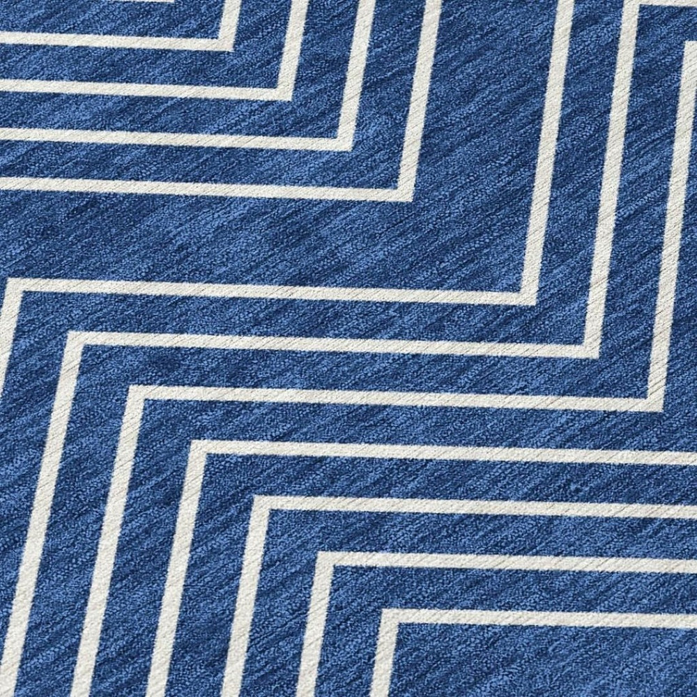 HomeRoots 9' Navy Blue & Ivory Geometric Area Rug - Washable, Durable, Stylish Design for Indoor/Outdoor Use 690109