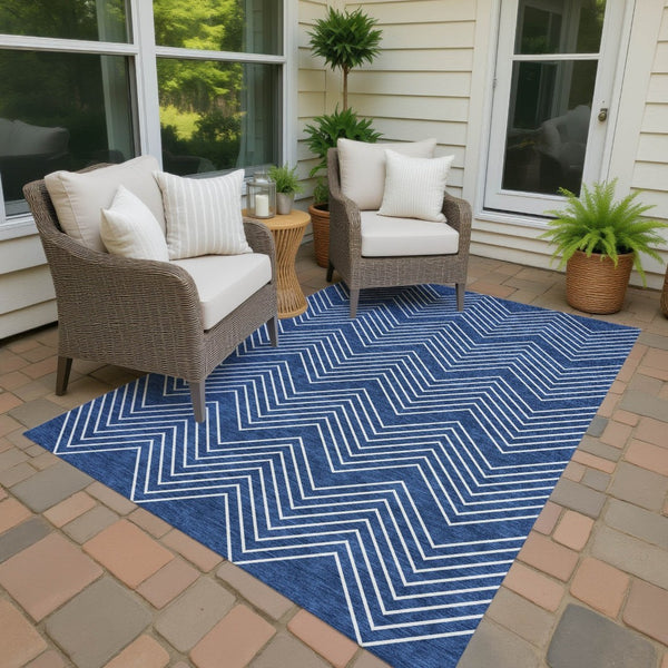 HomeRoots 9' Navy Blue & Ivory Geometric Area Rug - Washable, Durable, Stylish Design for Indoor/Outdoor Use 690109
