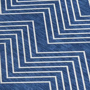 HomeRoots 10' Navy Blue and Ivory Geometric Area Rug - Washable, Durable, Indoor/Outdoor, Stain-Resistant Design 690110
