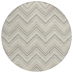 HomeRoots 8' Versatile Beige, Ivory & Gray Round Geometric Area Rug – Washable for Indoor/Outdoor Use! 690113