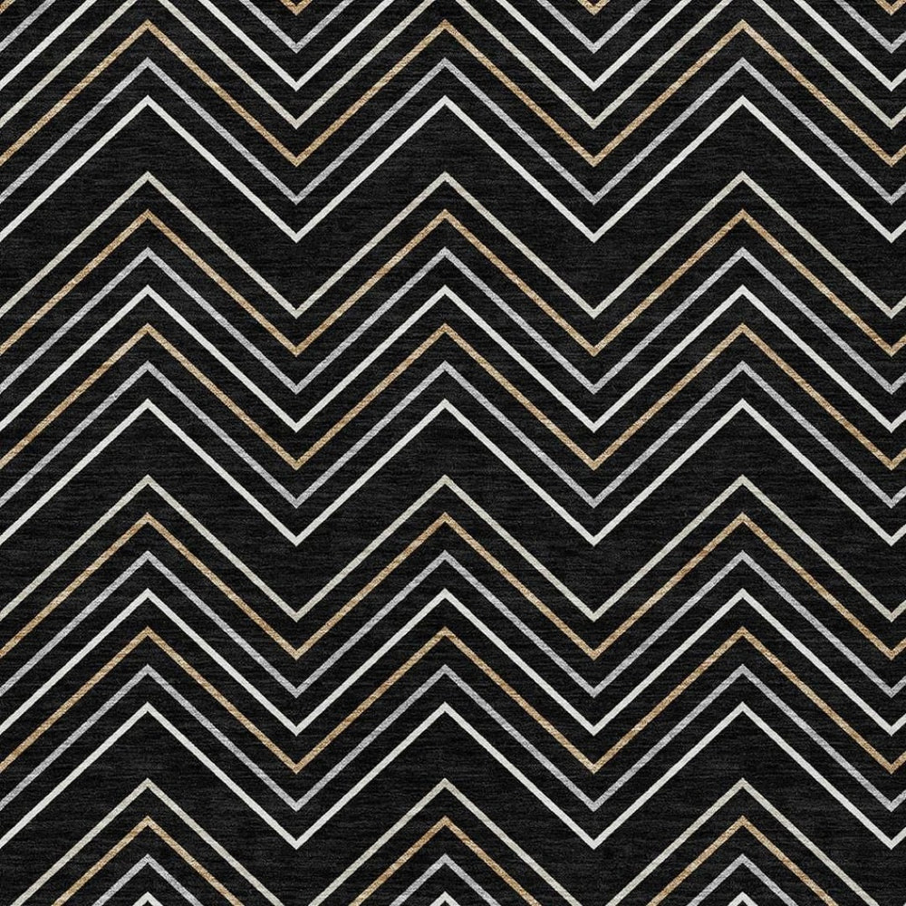 HomeRoots 5' Modern Geometric Black Ivory and Copper Area Rug – Washable Indoor/Outdoor, Durable & Stylish! 690118