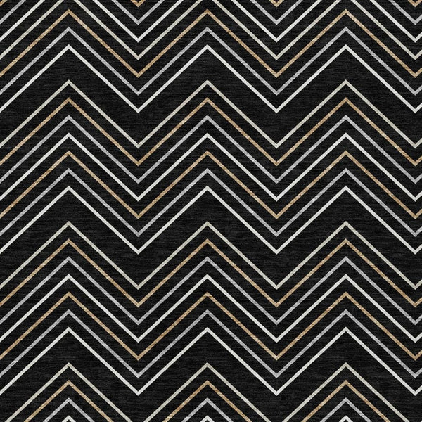 HomeRoots 5' Modern Geometric Black Ivory and Copper Area Rug – Washable Indoor/Outdoor, Durable & Stylish! 690118