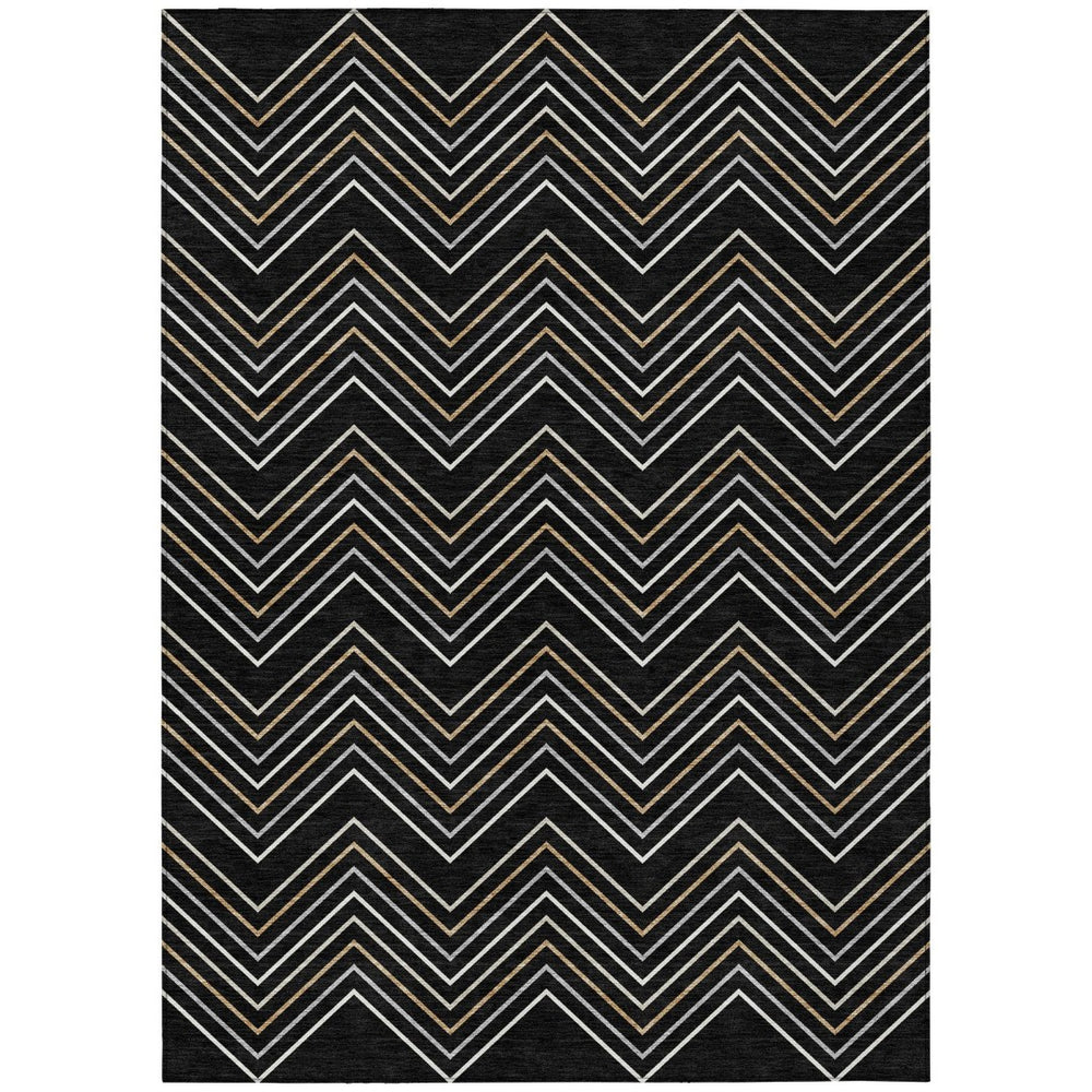 HomeRoots 5' Modern Geometric Black Ivory and Copper Area Rug – Washable Indoor/Outdoor, Durable & Stylish! 690118