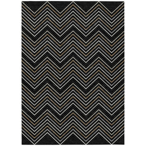 HomeRoots 5' Modern Geometric Black Ivory and Copper Area Rug – Washable Indoor/Outdoor, Durable & Stylish! 690118