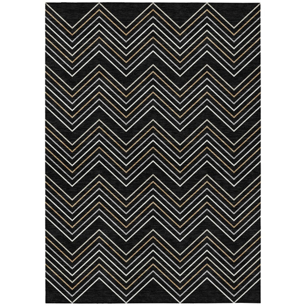 HomeRoots 5' Modern Geometric Black Ivory and Copper Area Rug – Washable Indoor/Outdoor, Durable & Stylish! 690118