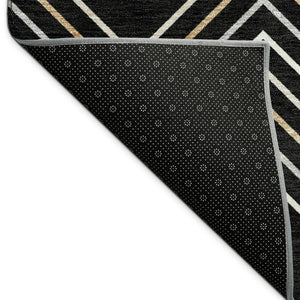 HomeRoots 5' Modern Geometric Black Ivory and Copper Area Rug – Washable Indoor/Outdoor, Durable & Stylish! 690118