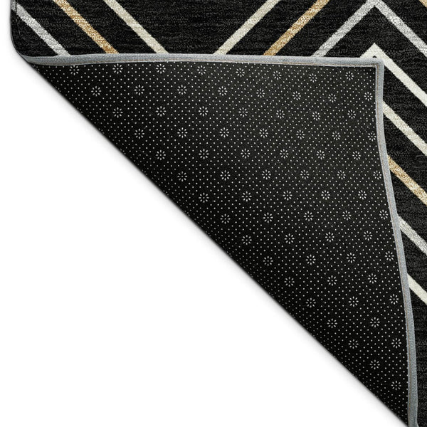 HomeRoots 5' Modern Geometric Black Ivory and Copper Area Rug – Washable Indoor/Outdoor, Durable & Stylish! 690118