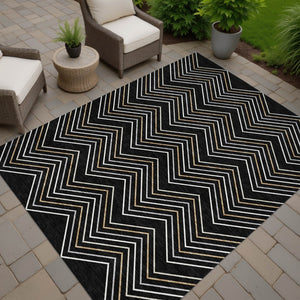 HomeRoots 5' Modern Geometric Black Ivory and Copper Area Rug – Washable Indoor/Outdoor, Durable & Stylish! 690118