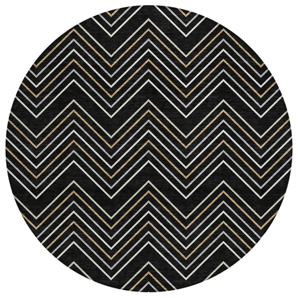 HomeRoots 8' Black, Ivory & Copper Round Area Rug - Stylish, Washable, Durable for Indoor & Outdoor Spaces 690119