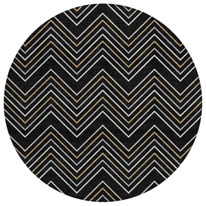 HomeRoots 8' Black, Ivory & Copper Round Area Rug - Stylish, Washable, Durable for Indoor & Outdoor Spaces 690119