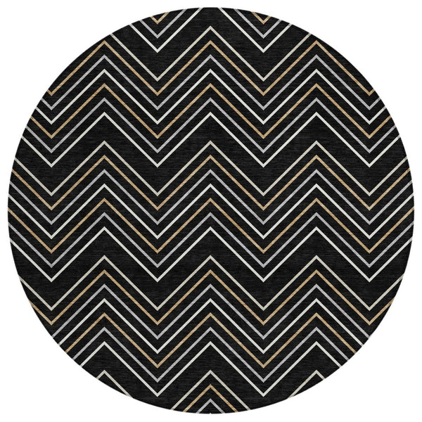 HomeRoots 8' Black, Ivory & Copper Round Area Rug - Stylish, Washable, Durable for Indoor & Outdoor Spaces 690119