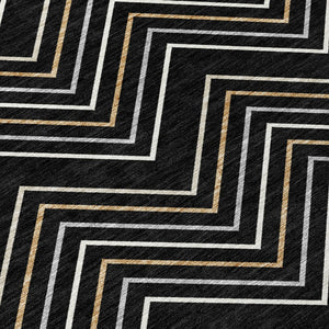 HomeRoots 8' Black, Ivory & Copper Round Area Rug - Stylish, Washable, Durable for Indoor & Outdoor Spaces 690119