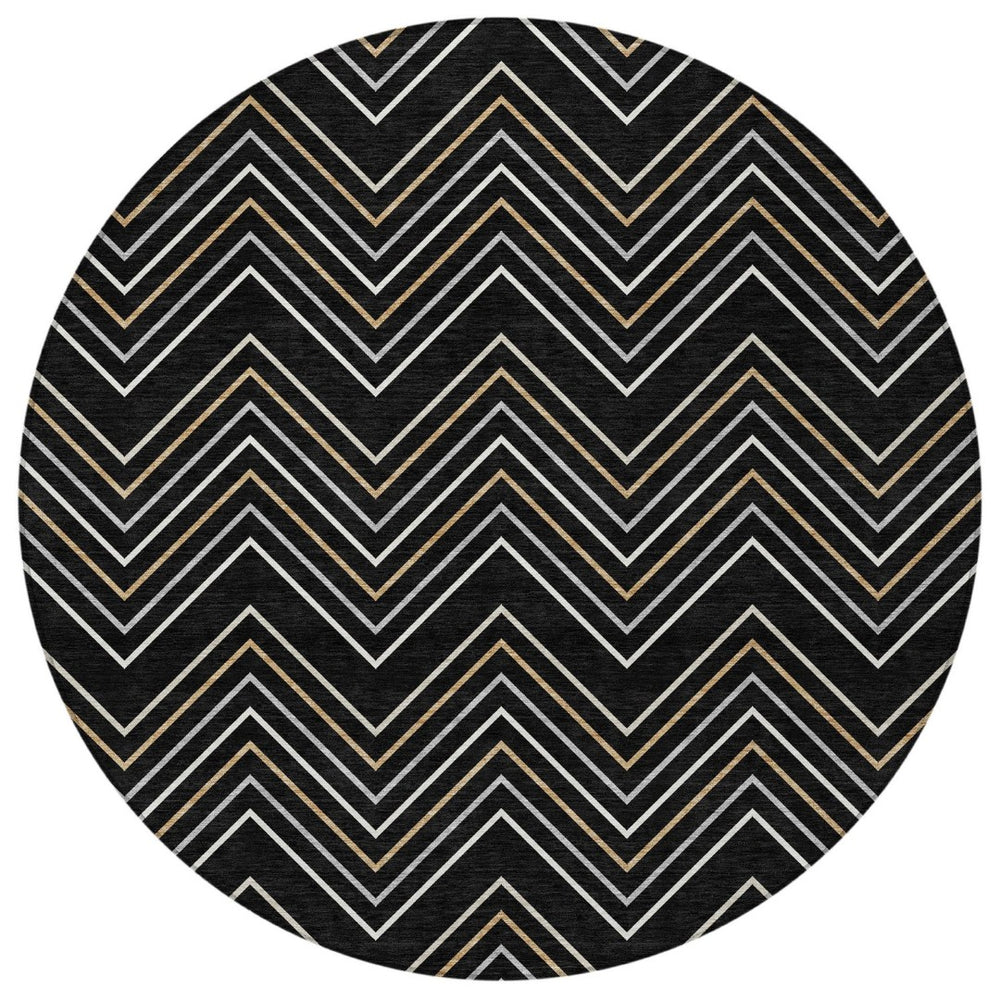 HomeRoots 8' Black, Ivory & Copper Round Area Rug - Stylish, Washable, Durable for Indoor & Outdoor Spaces 690119