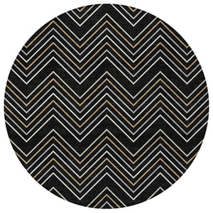 HomeRoots 8' Black, Ivory & Copper Round Area Rug - Stylish, Washable, Durable for Indoor & Outdoor Spaces 690119