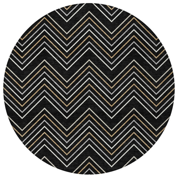HomeRoots 8' Black, Ivory & Copper Round Area Rug - Stylish, Washable, Durable for Indoor & Outdoor Spaces 690119