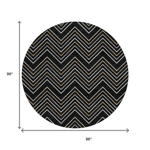 HomeRoots 8' Black, Ivory & Copper Round Area Rug - Stylish, Washable, Durable for Indoor & Outdoor Spaces 690119