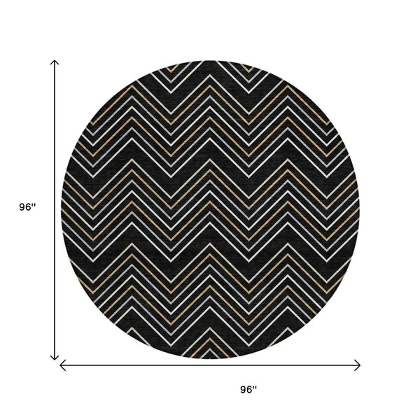 HomeRoots 8' Black, Ivory & Copper Round Area Rug - Stylish, Washable, Durable for Indoor & Outdoor Spaces 690119