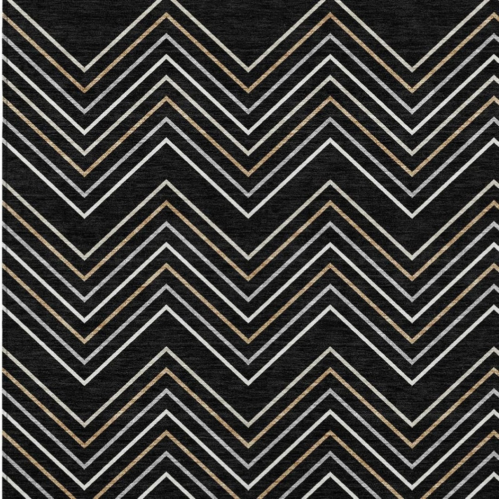 HomeRoots 8' X 10' Stylish Black, Ivory & Copper Geometric Washable Rug for Indoor & Outdoor Use - Durable! 690120