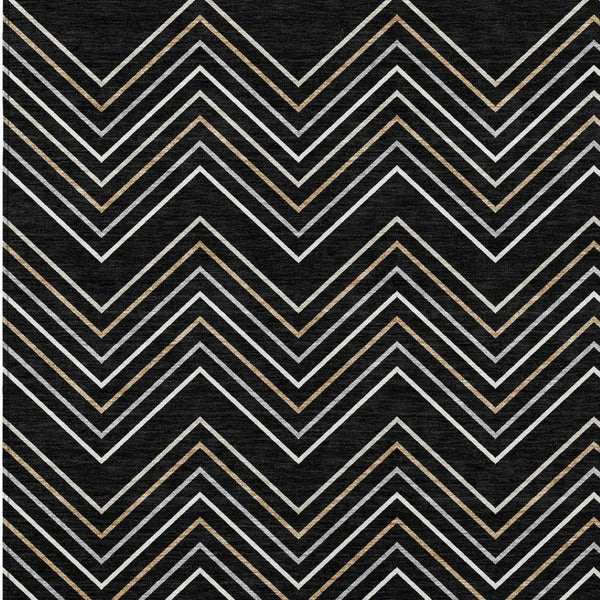 HomeRoots 8' X 10' Stylish Black, Ivory & Copper Geometric Washable Rug for Indoor & Outdoor Use - Durable! 690120