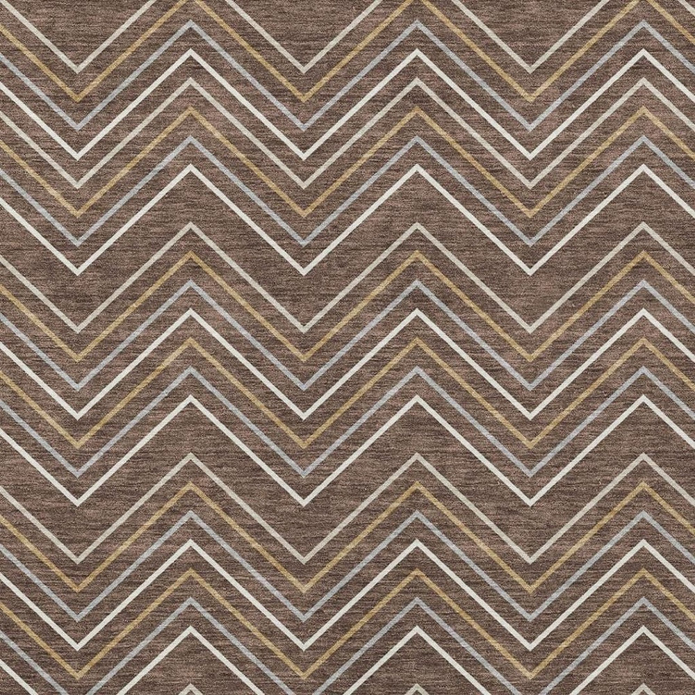 HomeRoots 5' Geometric Washable Area Rug in Brown, Ivory & Copper - Durable, Stylish for Indoor/Outdoor Use 690124