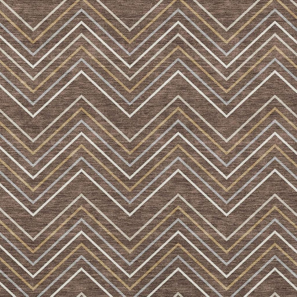 HomeRoots 5' Geometric Washable Area Rug in Brown, Ivory & Copper - Durable, Stylish for Indoor/Outdoor Use 690124