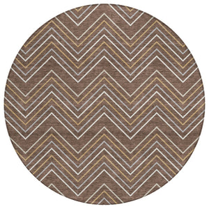HomeRoots 8' Round Geometric Area Rug in Brown, Ivory & Copper - Washable Indoor/Outdoor Style for Any Space 690125