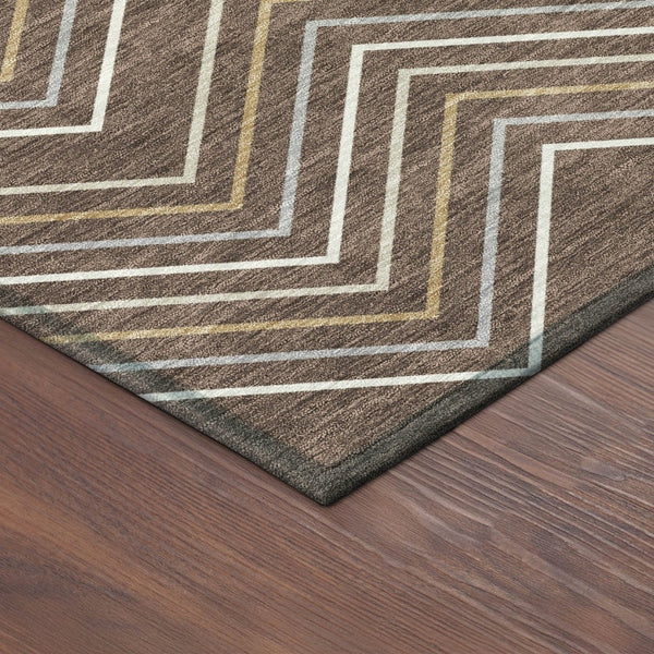 HomeRoots 8' Round Geometric Area Rug in Brown, Ivory & Copper - Washable Indoor/Outdoor Style for Any Space 690125