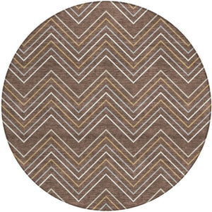 HomeRoots 8' Round Geometric Area Rug in Brown, Ivory & Copper - Washable Indoor/Outdoor Style for Any Space 690125