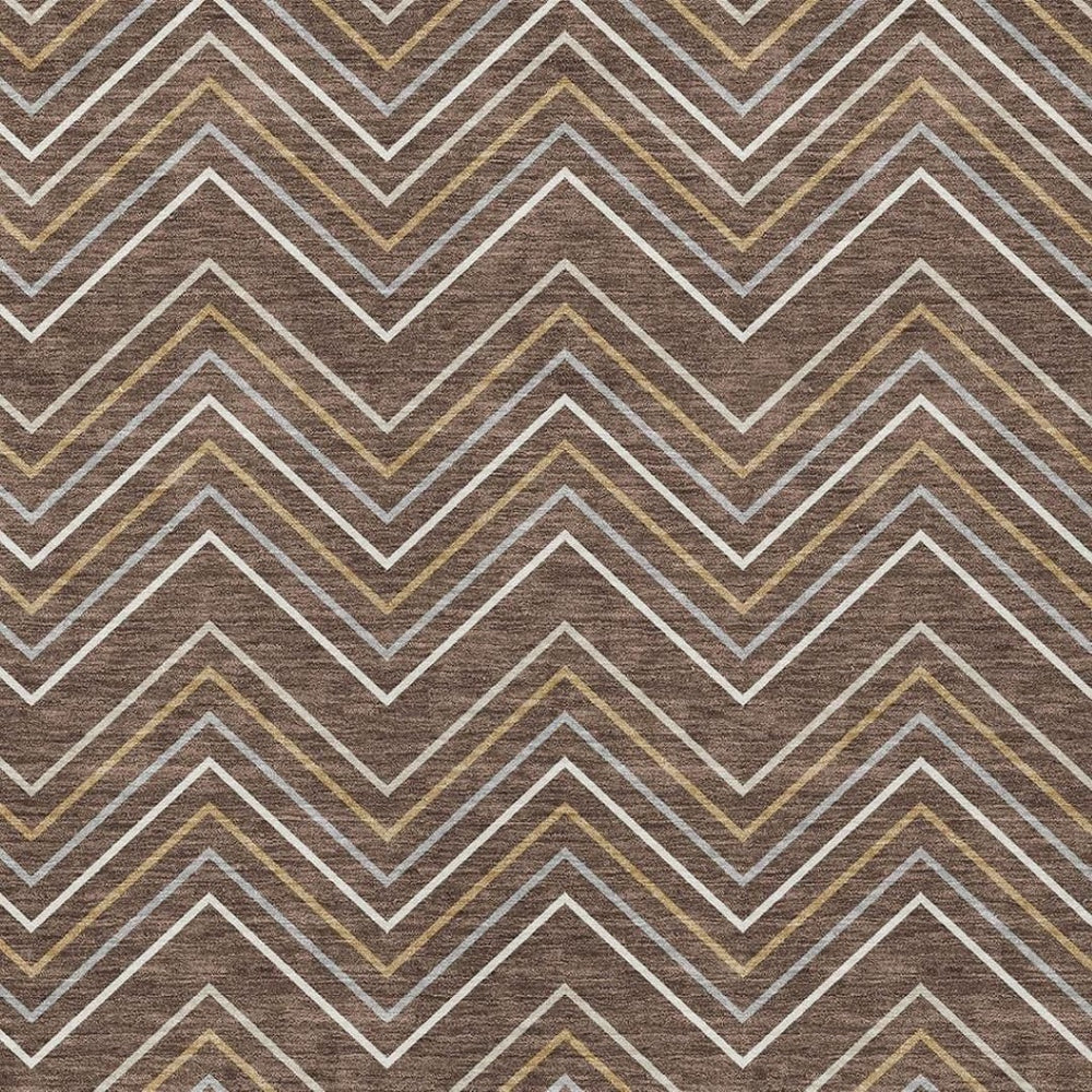 HomeRoots 8' X 10' Stylish Brown Ivory Copper Geometric Area Rug – Washable, Durable for Indoor & Outdoor Use 690126
