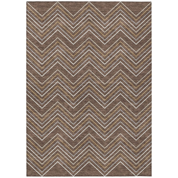 HomeRoots 8' X 10' Stylish Brown Ivory Copper Geometric Area Rug – Washable, Durable for Indoor & Outdoor Use 690126