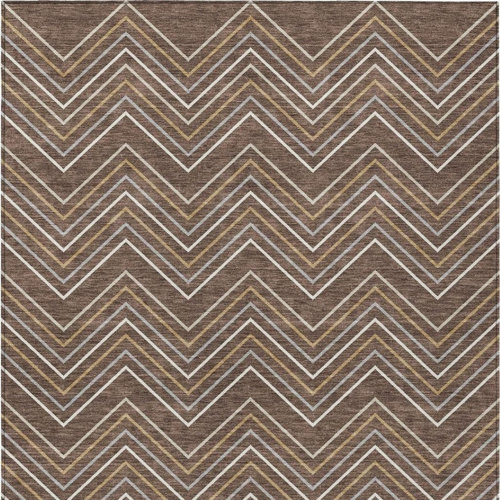 HomeRoots 9' X 12' Geometric Washable Area Rug in Brown, Ivory & Copper - Durable for Indoor/Outdoor Use! 690127