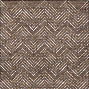 HomeRoots 9' X 12' Geometric Washable Area Rug in Brown, Ivory & Copper - Durable for Indoor/Outdoor Use! 690127